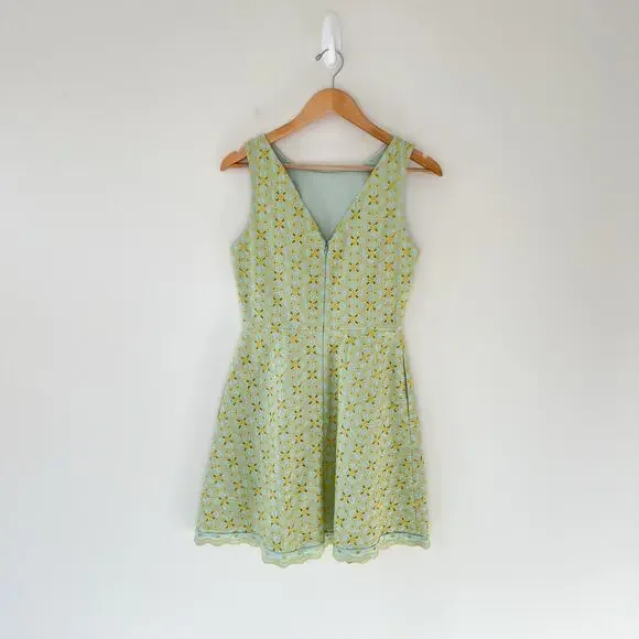 Saloni NWT Jesse Broderie Embroidered Hourglass Cotton Dress in Duckegg Citrine - Picture 5 of 16